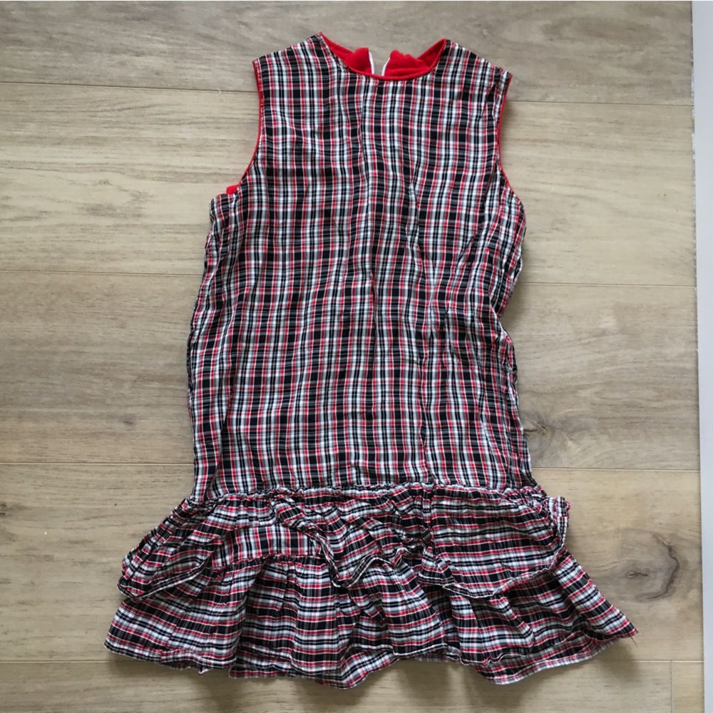 Christmas Plaid Jumper, Red and Black with Ruffles, handmade 3-4 yo.